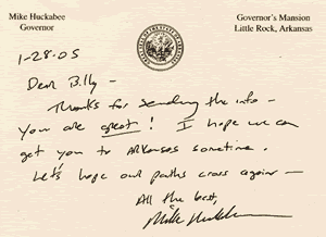 Letter from Arkansas Governor Mike Huckabee